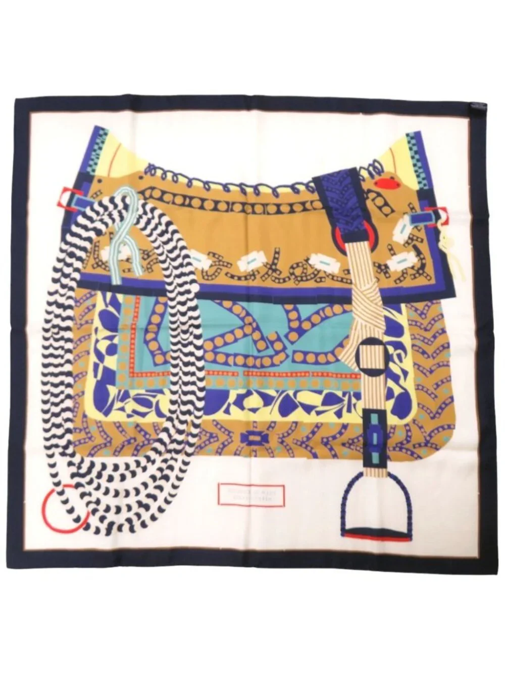 Hermes Carre 90 Silla de Gaucho Saddle Silk White Multicolor Scarf